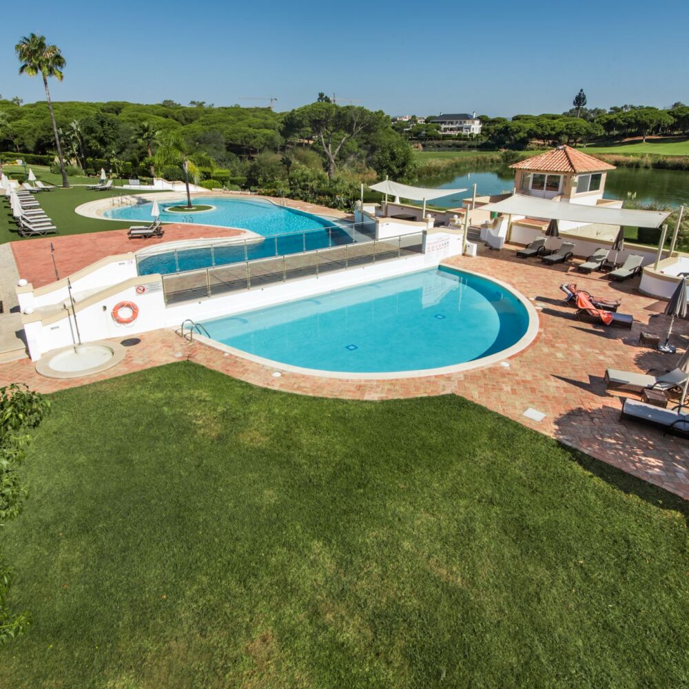 Two bedroom apartment for sale within Sao Lourenco resort, Quinta do Lago complex pool view