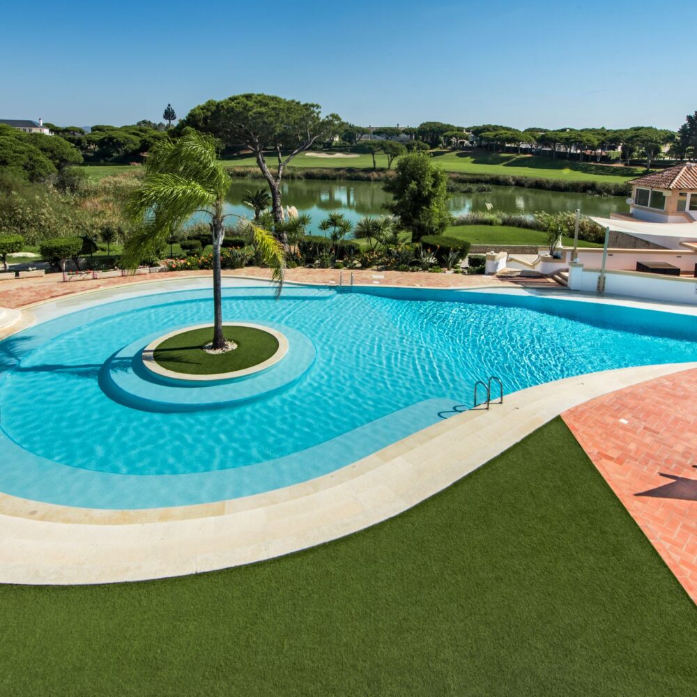 Two bedroom apartment for sale within Sao Lourenco resort, Quinta do Lago pool by lake